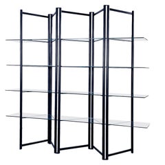 Vintage Italian Modern Black Metal and Tempered Glass Bookcase, 1990s