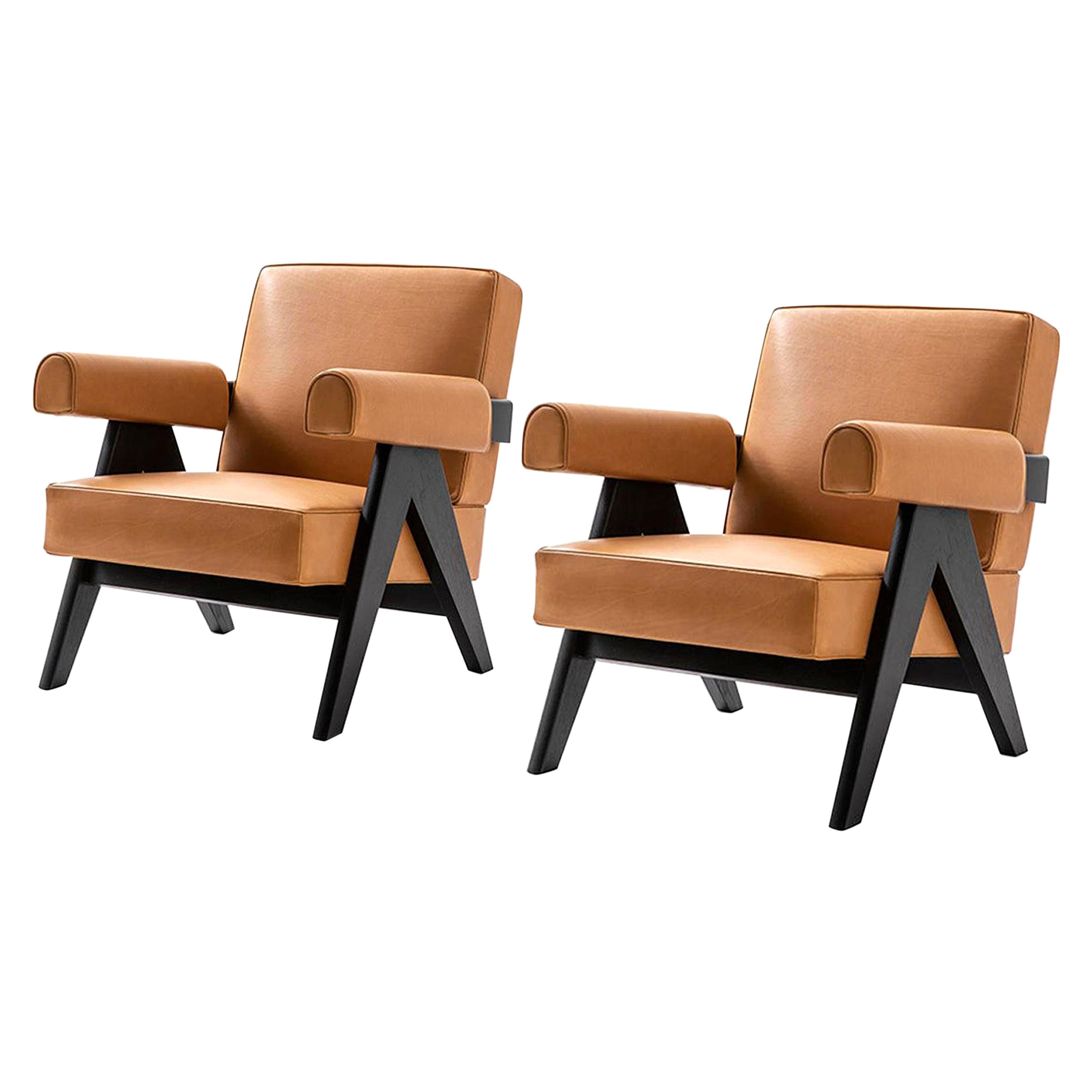 Set of Two Pierre Jeanneret 053 Capitol Complex Armchairs by Cassina