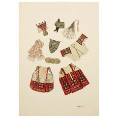 National Dresses of Macedonia Illustrated Drawing in Plate, 1963