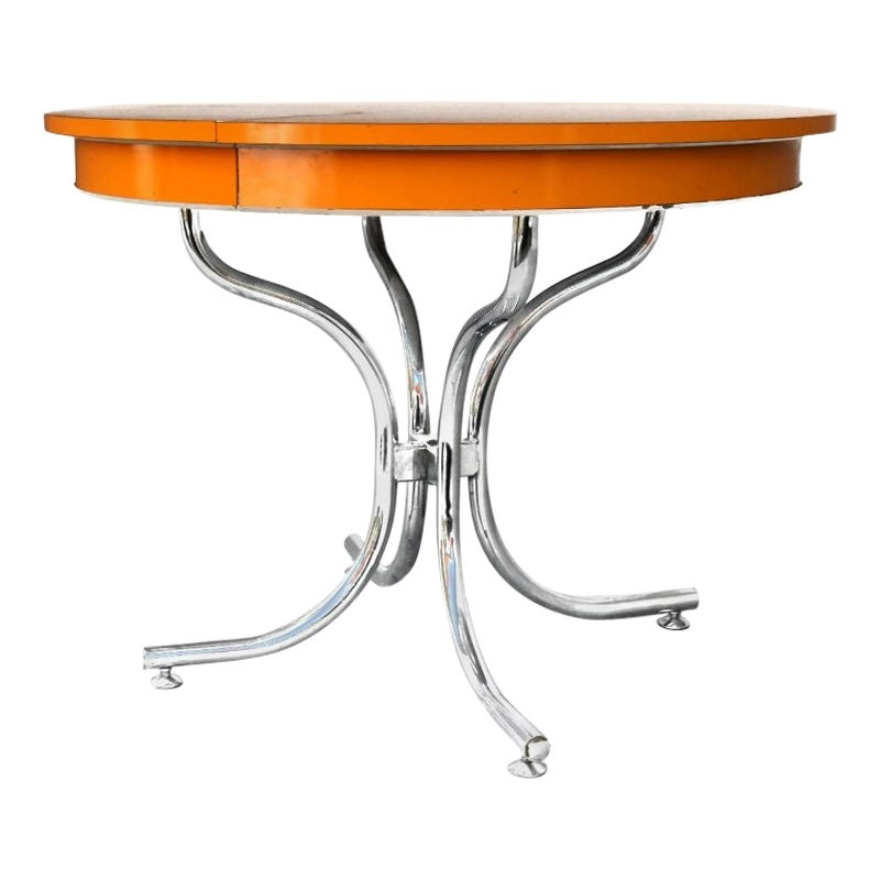 Vintage Table 1970 Chrome Metal and Orange Top