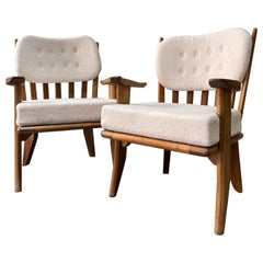 Pair of Oak Armchairs by Guillerme & Chambron, circa 1960