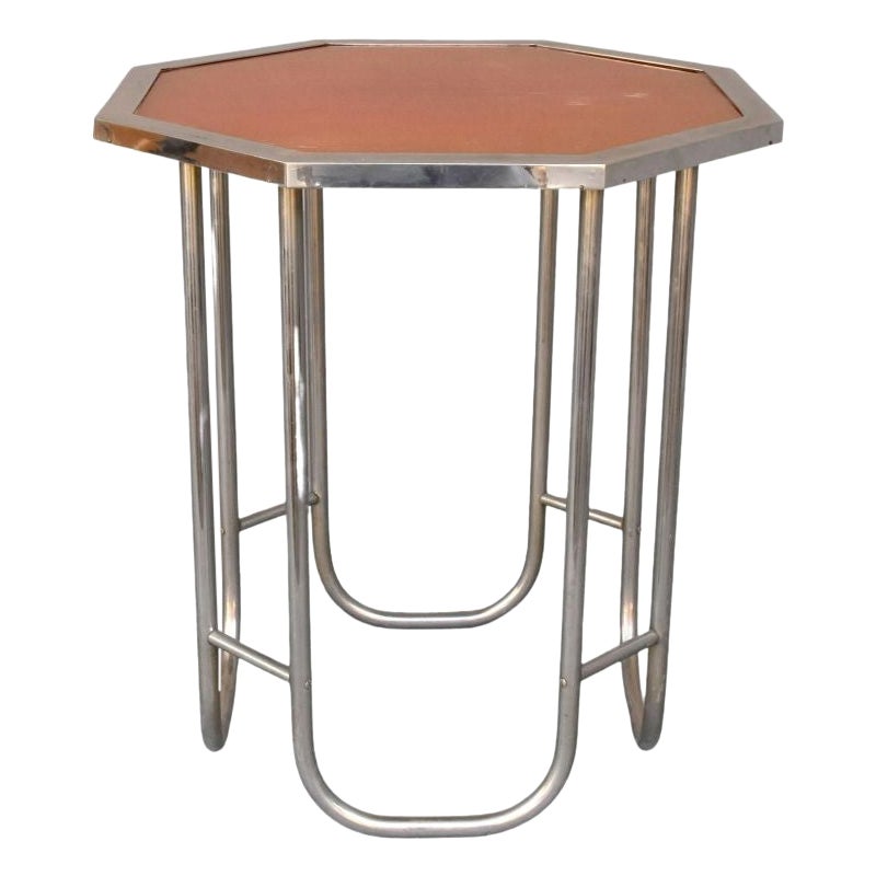 Vintage Octagonal Table 1970 Metal and Orange Top For Sale