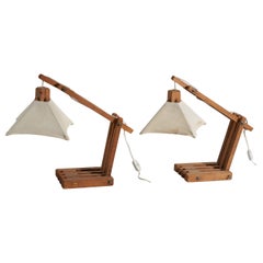 American Designer, Adjustable Table Lamps, Oak and Fabric, America, 1970s