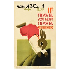 Original Vintage London Transport Poster Travel Underground Art Rabbit Design