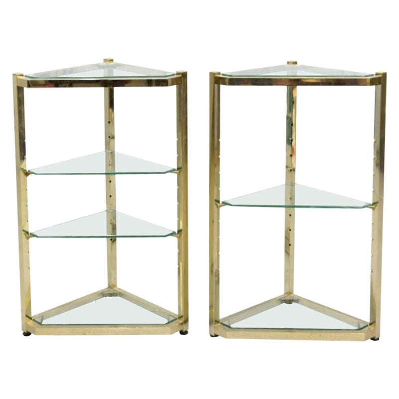 Pair of Hanging Corner in Brass and Vintage Glass from the 70s