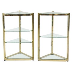 Pair of Hanging Corner in Brass and Vintage Glass from the 70s