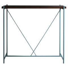 Console 'Tekno', Lighe-Blue Iron Structure and Wood Top