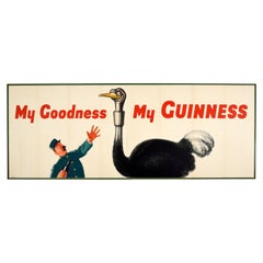 Original Vintage Drink Advertising Poster My Goodness My Guinness Ostrich Design