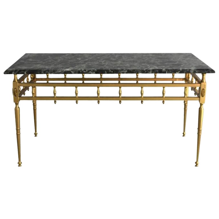 Coffee Table in Brass and Green Marble, 1950 For Sale at 1stDibs