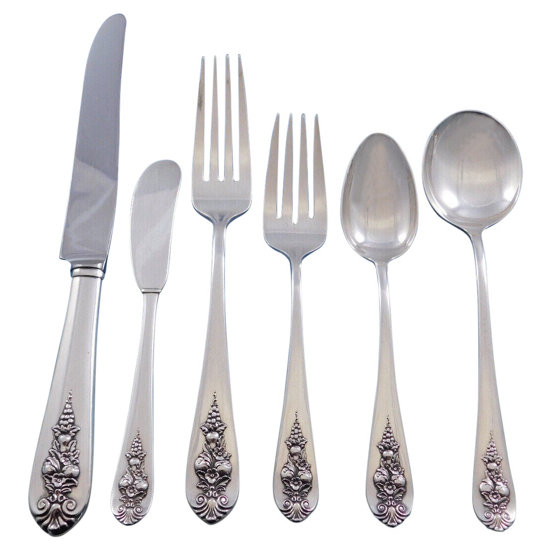 Pendant of Fruit by Lunt Sterling Silver Flatware Set for 12 Service 84 Pieces