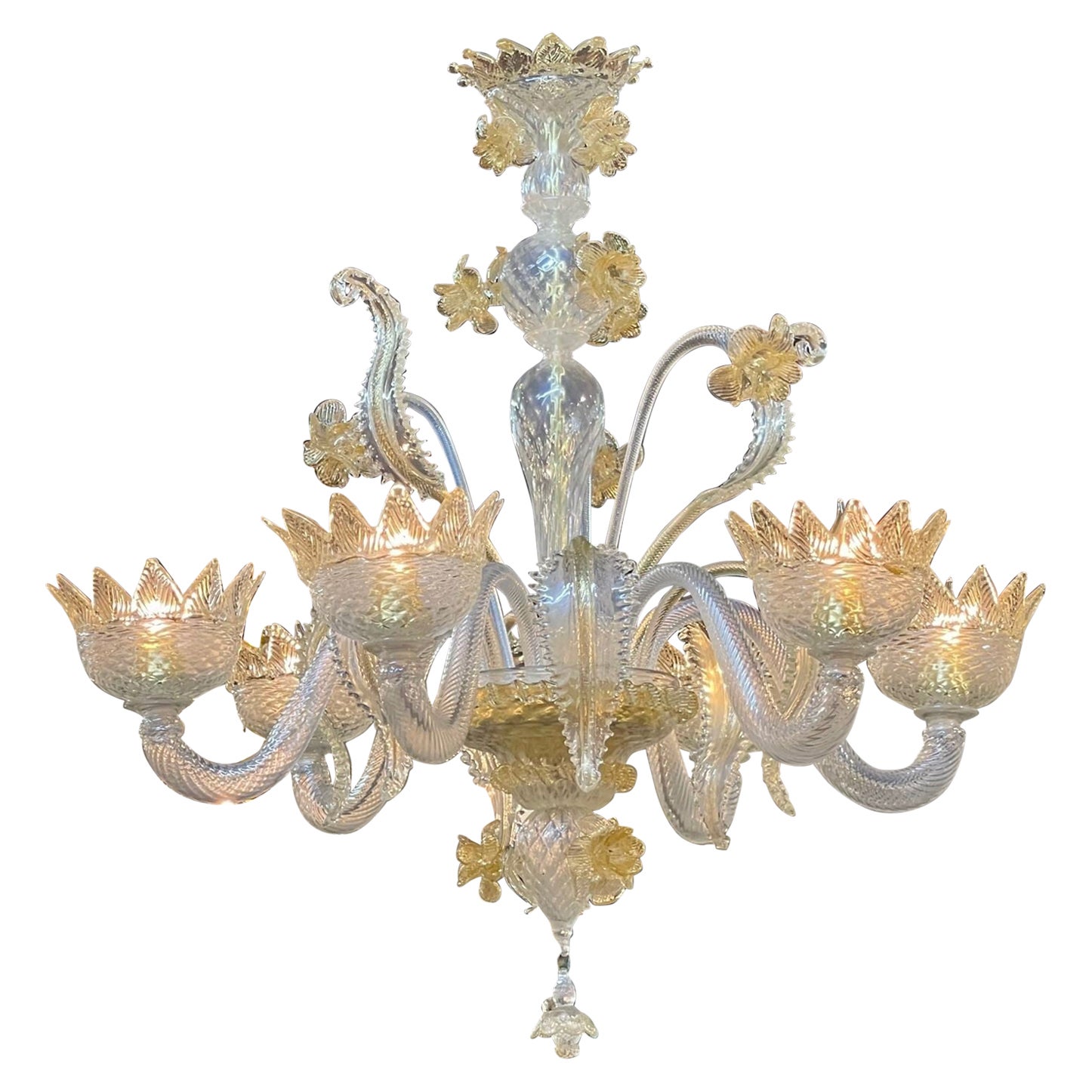 Vintage Venetian Gold Glass Chandelier with 6 Lights
