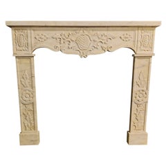 Antique Fireplace Mantle in White Carrara Marble, Richly Carved, '800 Italy