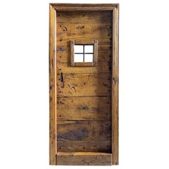 Antique Rustic Door with Window and Original Frame, 19th Century Italy