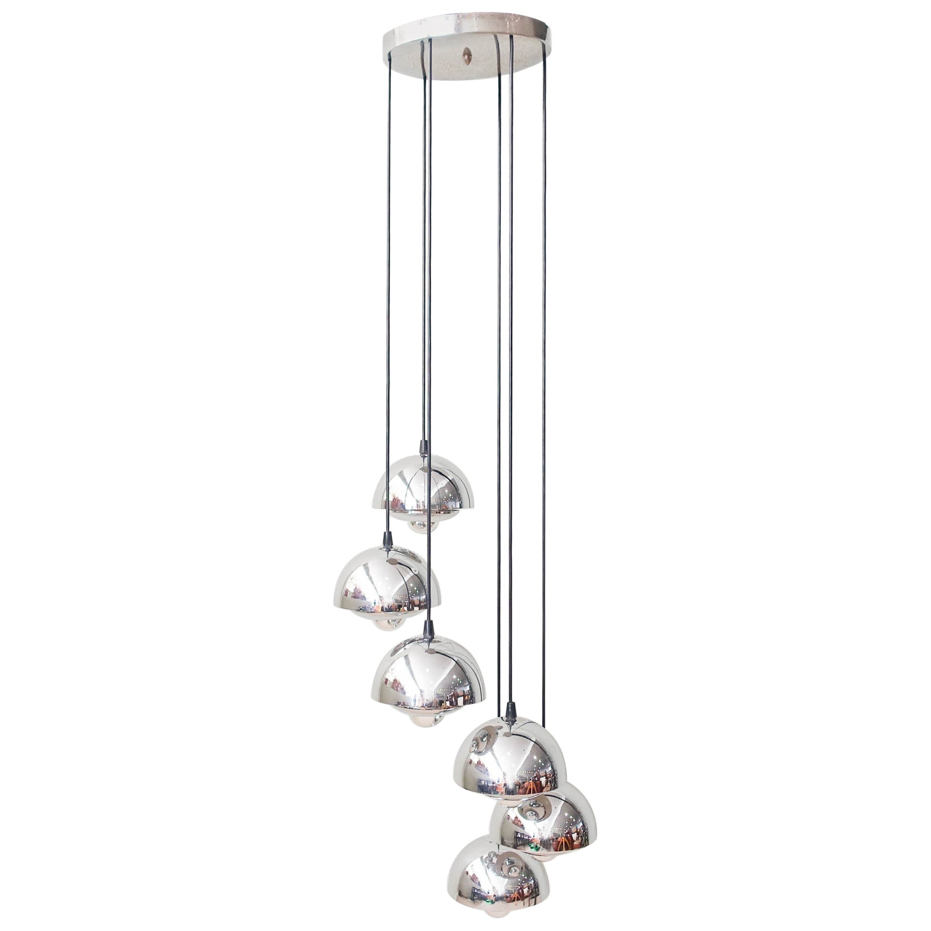 Vintage Six Shades Sputnik Cascade Lamp, 1970's For Sale