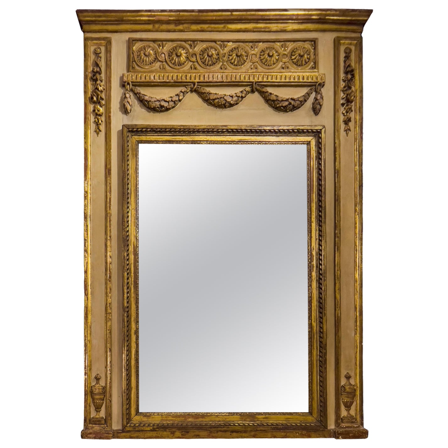Neo-Classical Carved Trumeau over Mantle Mirror For Sale