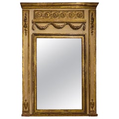 Antique Neo-Classical Carved Trumeau over Mantle Mirror