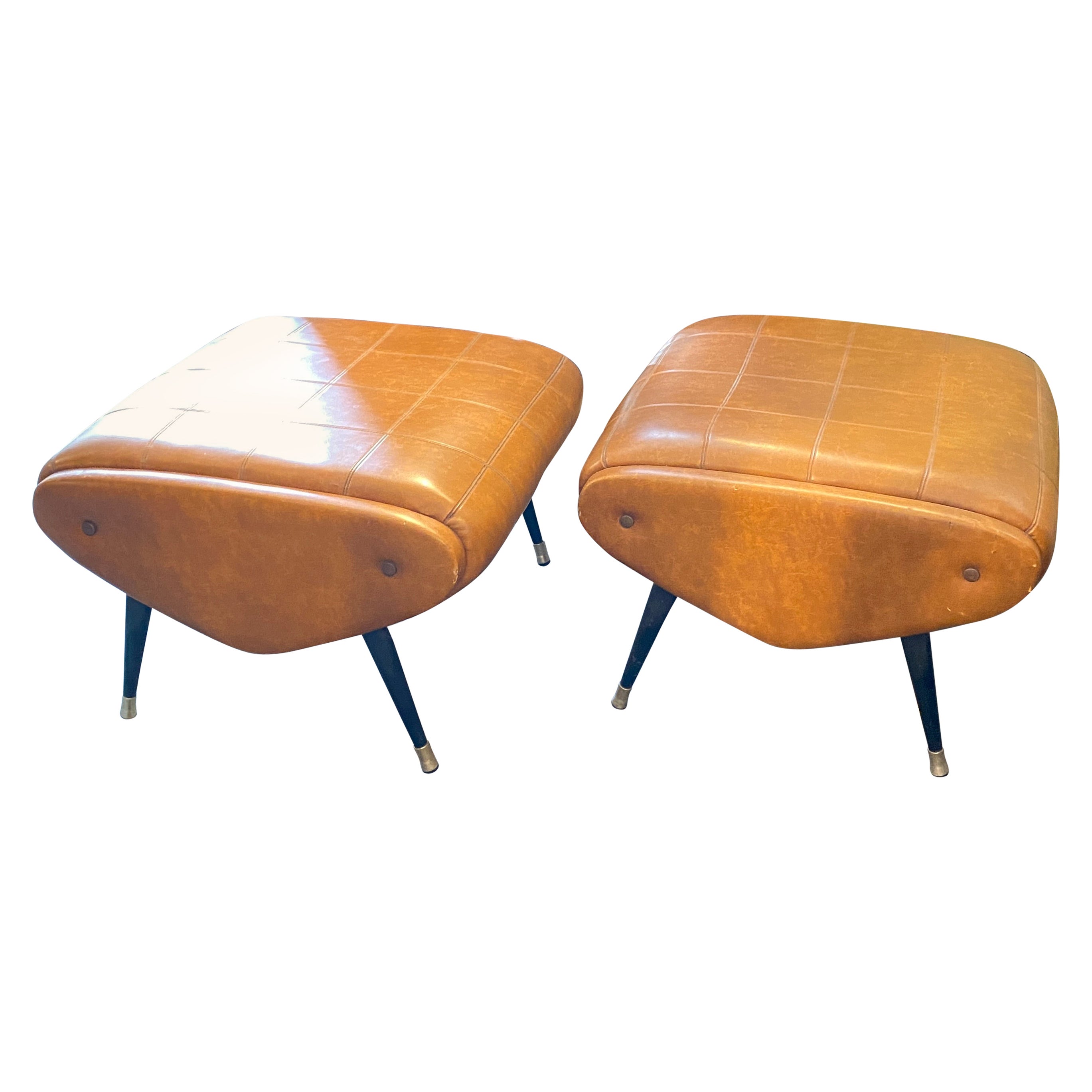 1960s Set of Two Mid-Century Modern Large Italian Poufs