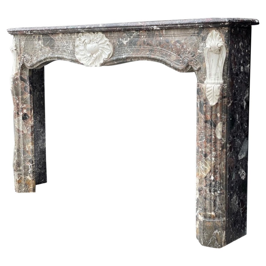Louis XV Fireplace in De Waulsort Marble, Levanto and Statuary White, XVIIIth For Sale