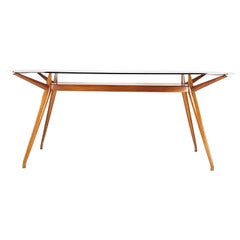 Vintage Italian Beech wood & Glass Mid-Century Modern dining table attributed to ISA