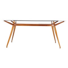 Italian Beech wood & Glass Mid-Century Modern dining table attributed to ISA