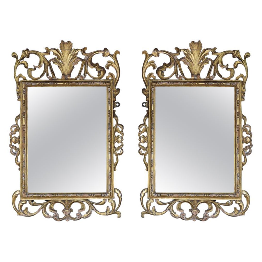 Mid-19th Century Matched Pair of Hand Carved Pine Mirrors For Sale