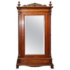 American Centennial Carved Mahogany Mirrored Chippendale Armoire Wardrobe 1870s