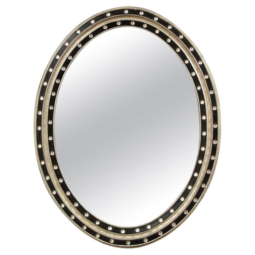 Ein irischer ovaler Spiegel aus vergoldetem Silber und Blau