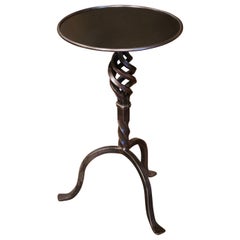 Antique Early 20th Century French Polished Twisted Wrought Iron Martini Pedestal Table