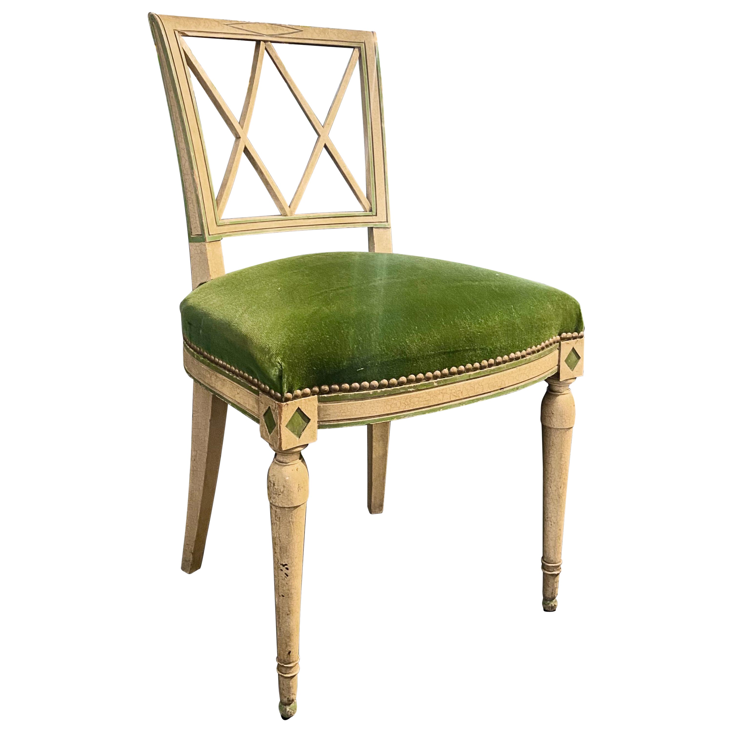 French Directoire Style Green Velvet Chair