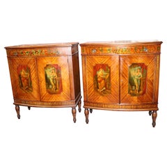 Rare Pair Antique Circa 1900 Adams Satinwood Console Commodes