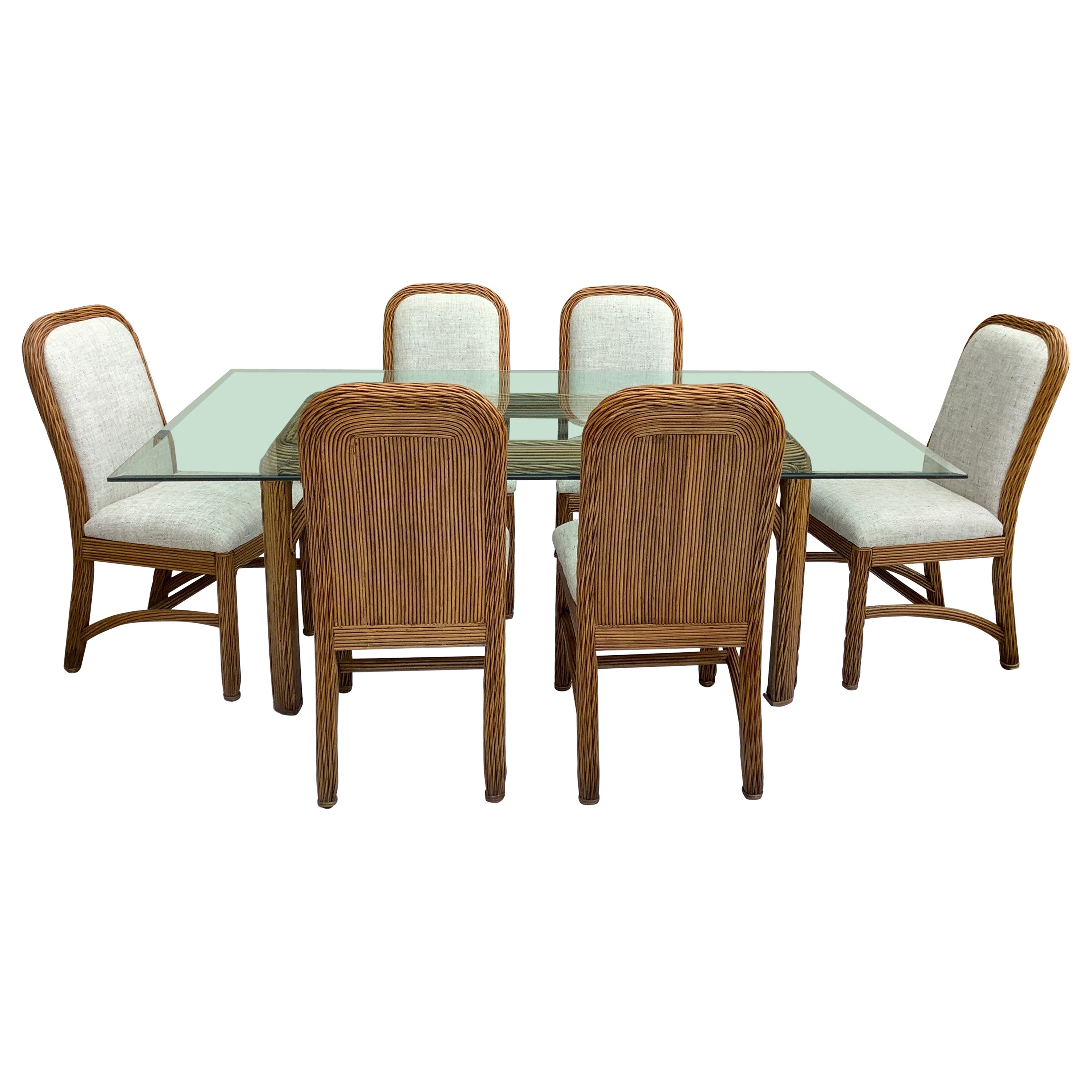 Woven Reed Dining Table w/ 8 Chairs, Crespi Style For Sale