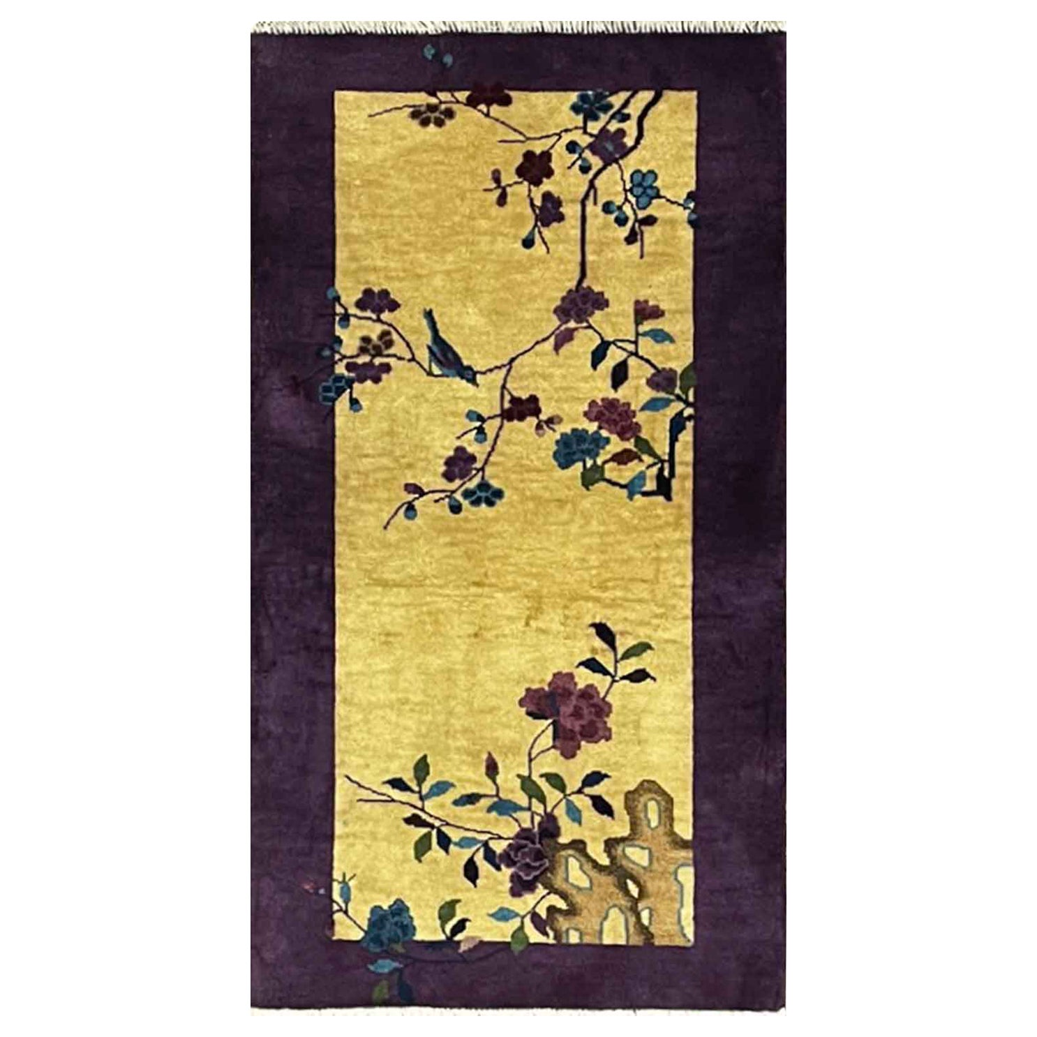 Antique Art Deco Chinese Rug, c-1920, Curious Bird For Sale