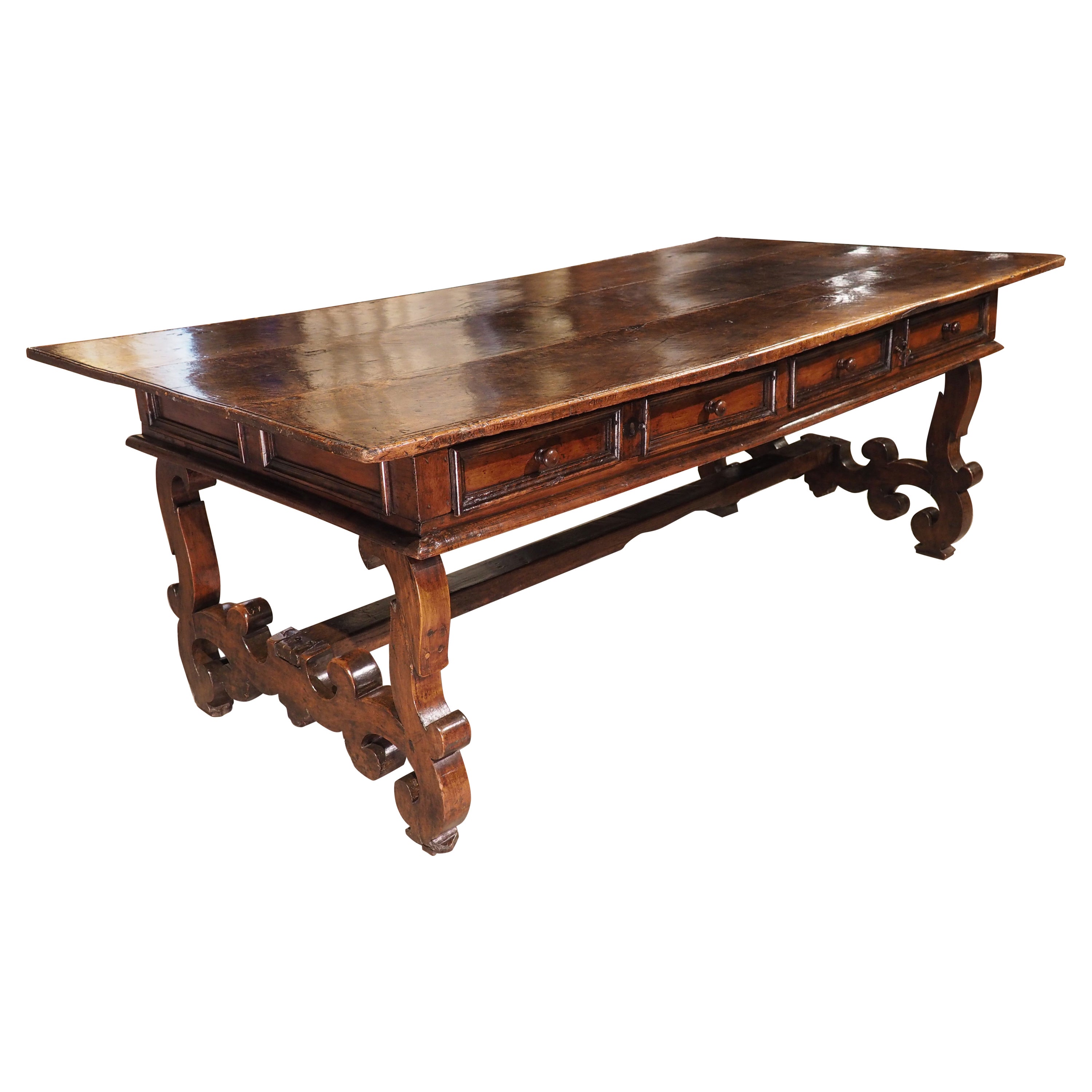 Late 17th Century Italian Walnut Wood Library Table For Sale
