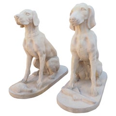 Pair of Large Cast Stone Hunting Dogs from France