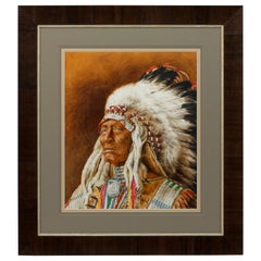 Vintage "Legends of the West-Indian Chief" by Chris Calle, Mixed Media Painting