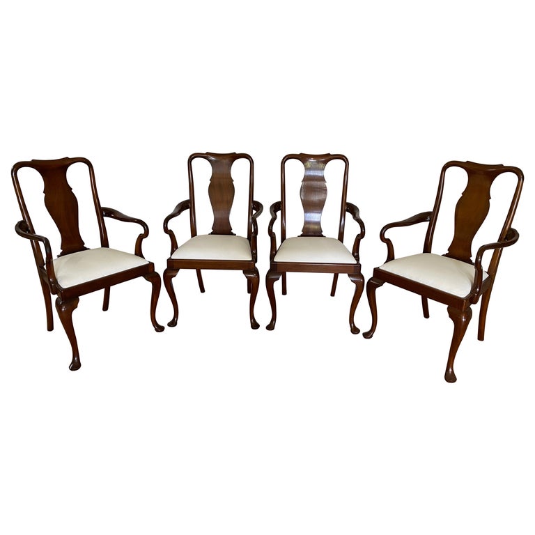 4 Queen Anne Style Dining Arm Chairs For Sale