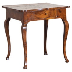 Italian Rococo Period Burl Walnut 1-Drawer Table, Mid 18th Century