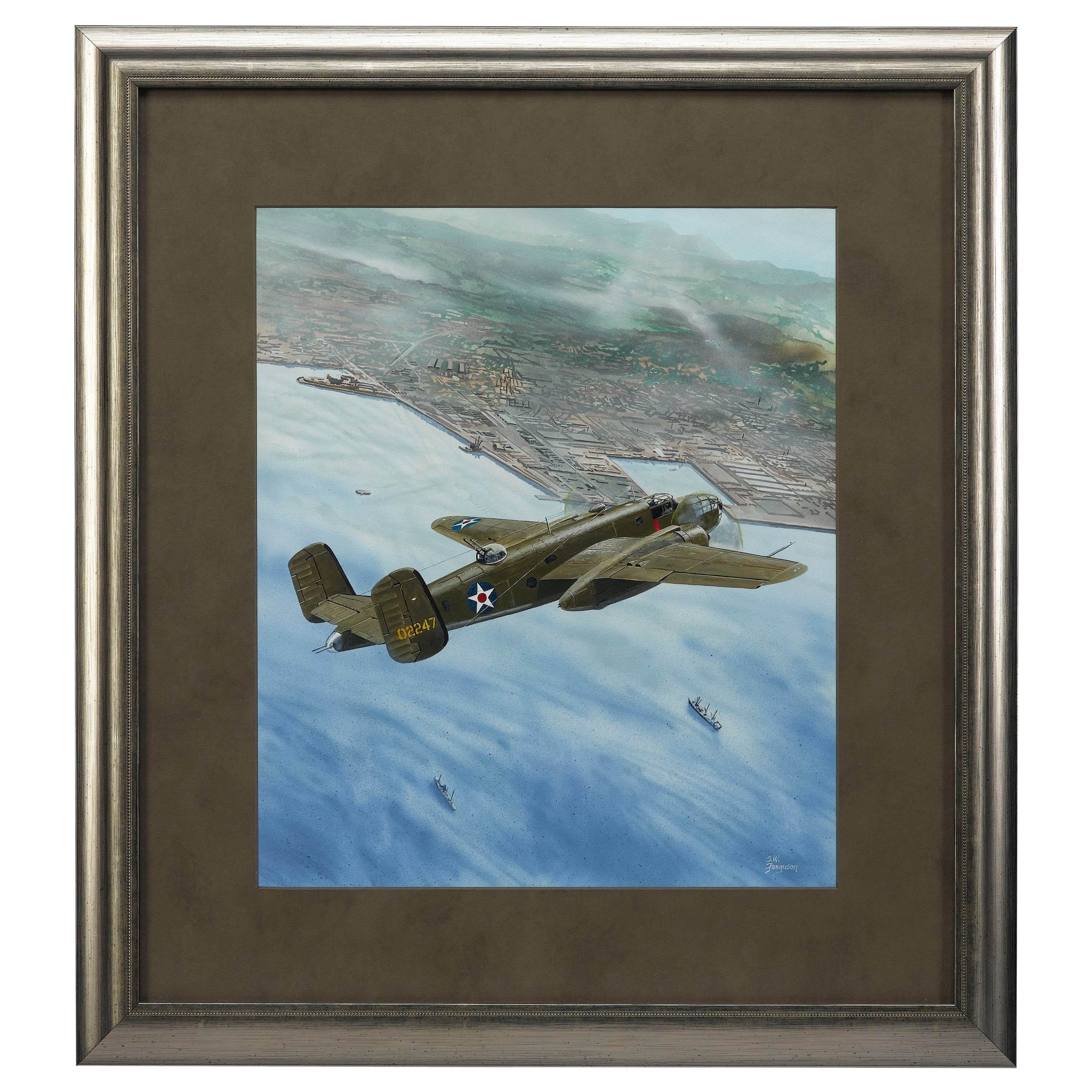"North American B-25B Mitchell Airplane" by Steve Ferguson, Mixed Media Painting For Sale