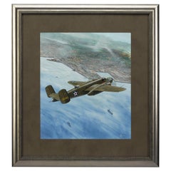 Vintage "North American B-25B Mitchell Airplane" by Steve Ferguson, Mixed Media Painting