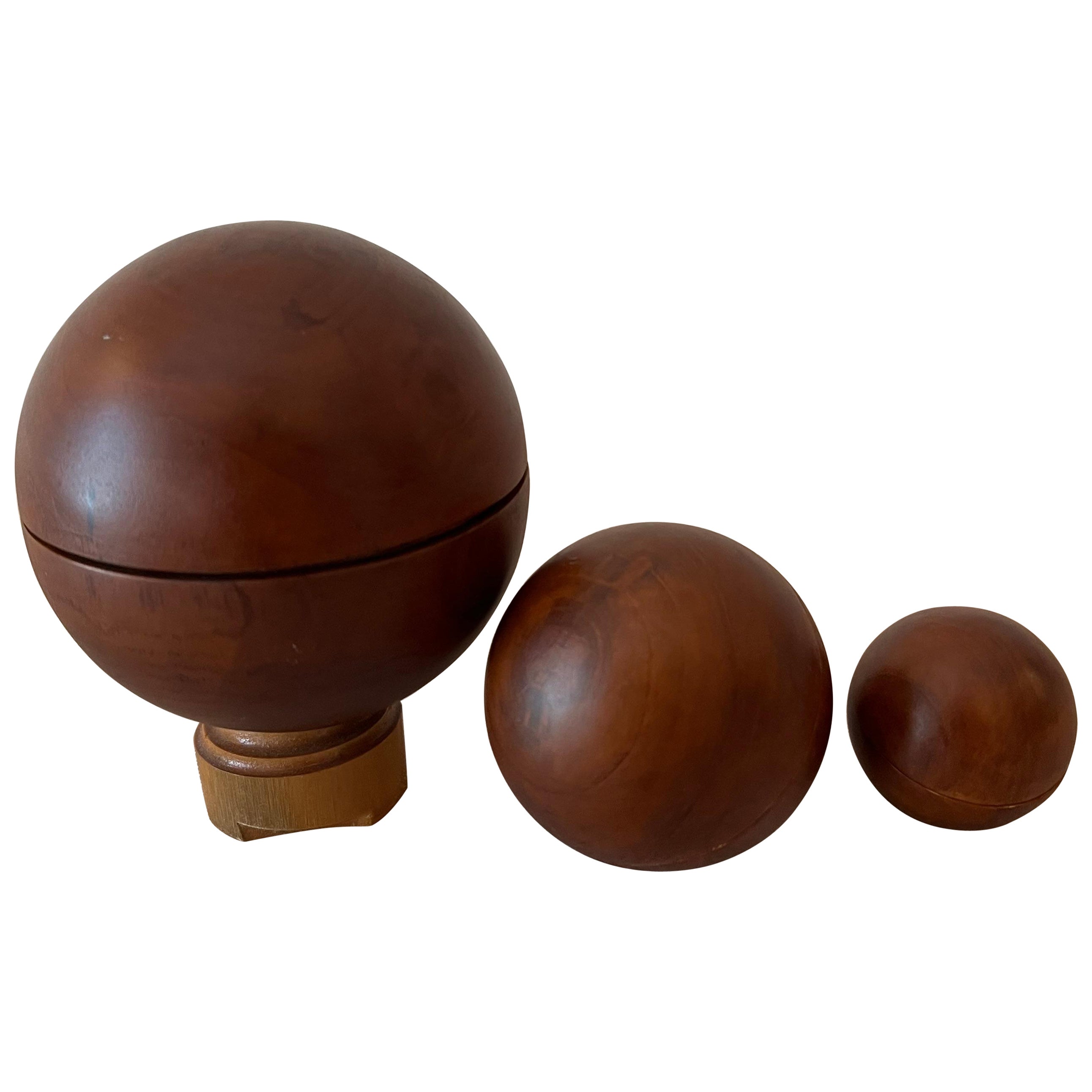 Three Wooden Sphere Nesting Balls For Sale