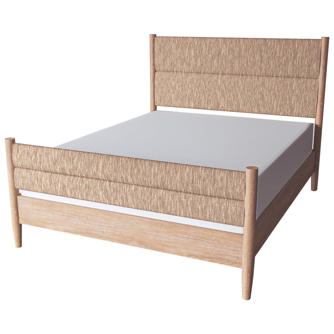 "Perronet" Rush Weave and French Oak Bed Frame 'King' by Christiane Lemieux For Sale