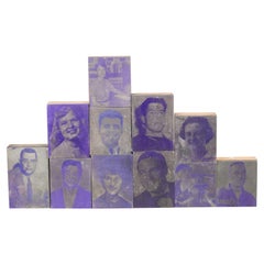 Collection of 11 Purple Typeset Portrait Print Blocks c.1960