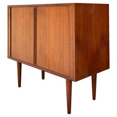 Mid-Century Kai Kristiansen Danish Teak Tambour Door Record / Media Cabinet