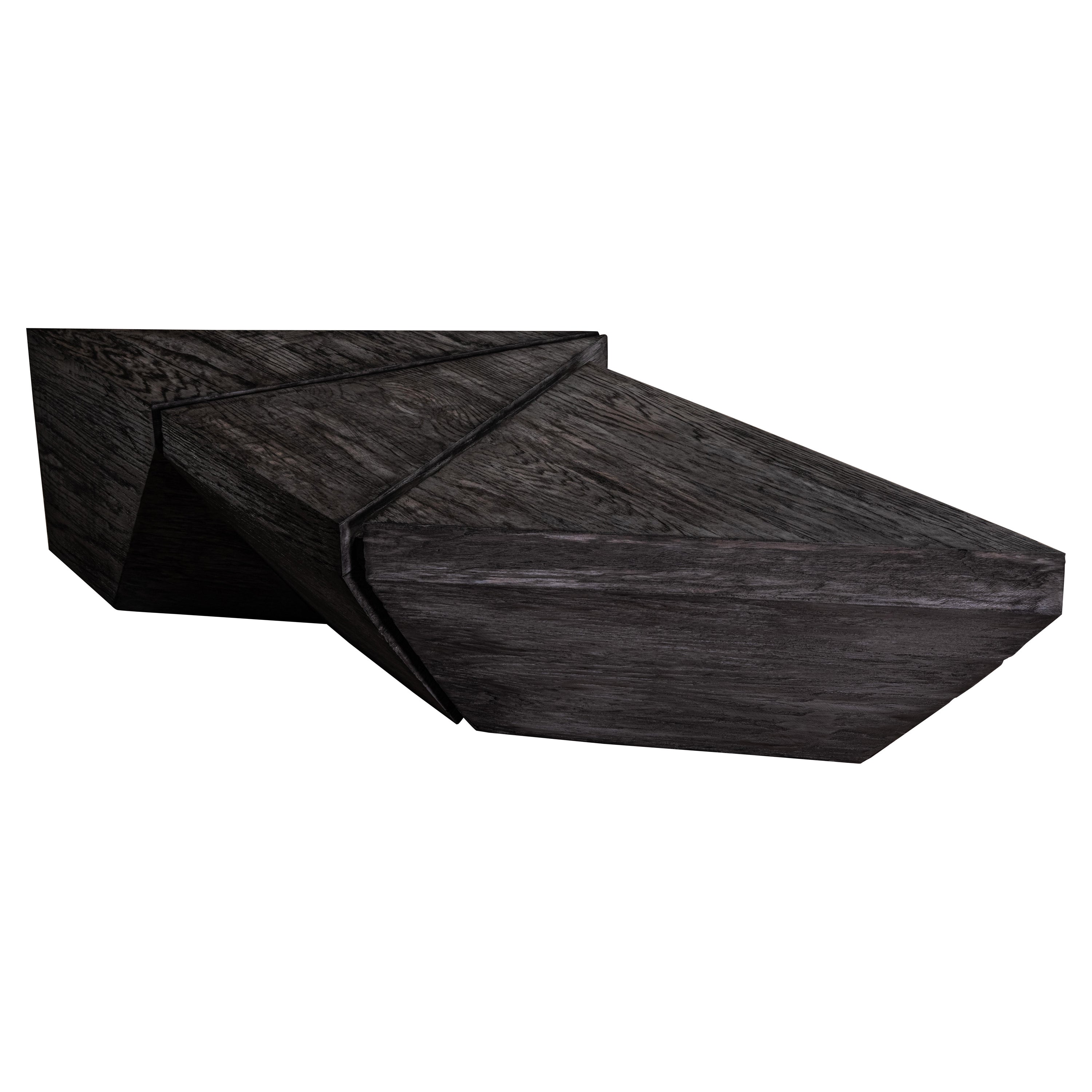 1111 Coffee Table, Geometric Weathered Black Oak Coffee Table For Sale