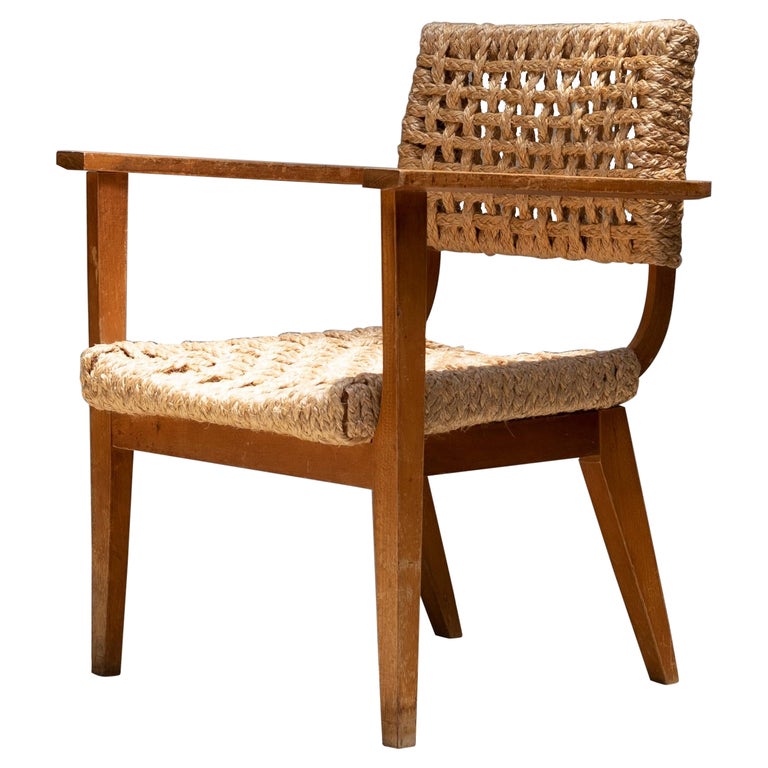 Audoux Minet Armchair, Beech and Woven Rope, 1950s For Sale at 1stDibs