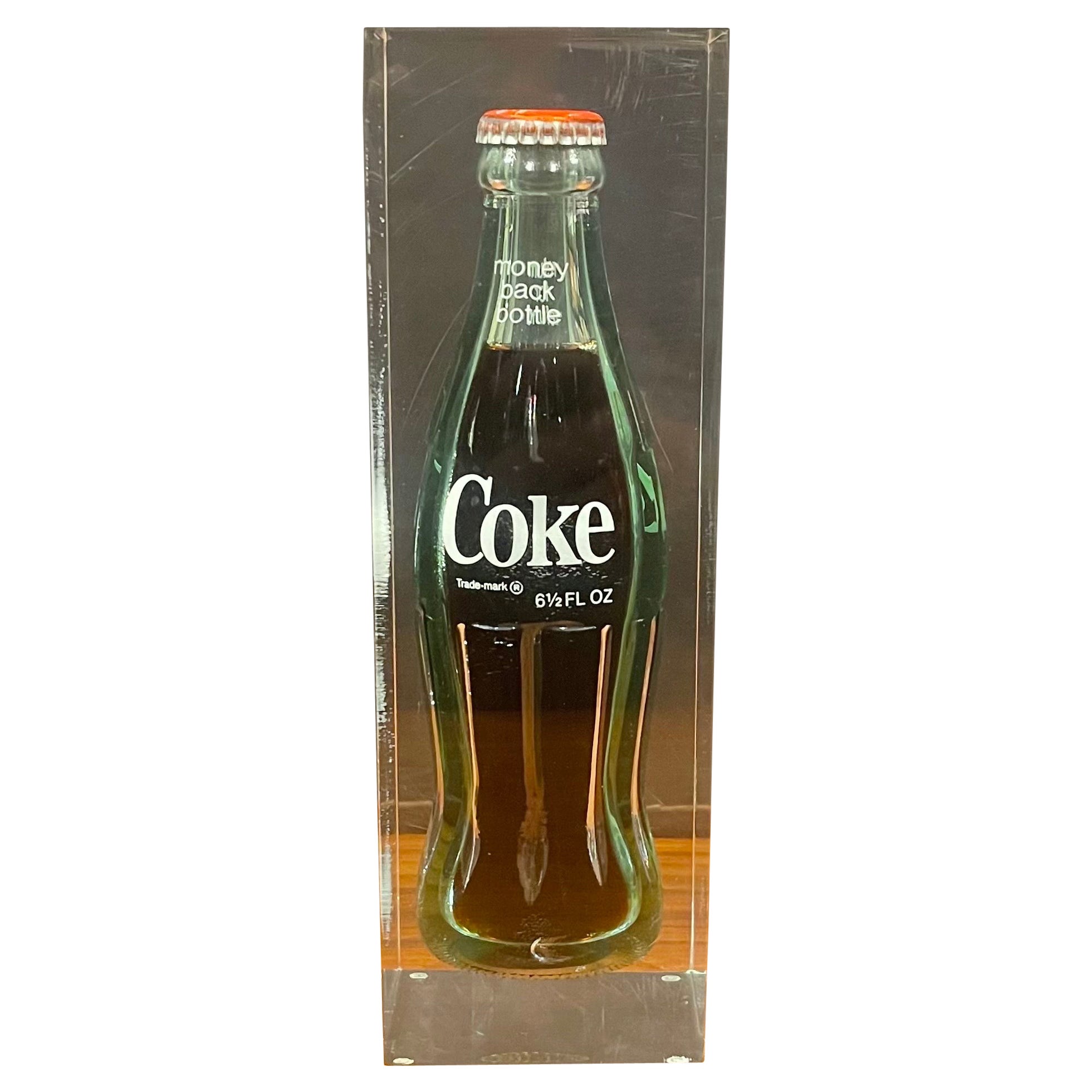 Pop Art "Coca Cola"/ Coke Bottle in Lucite Sculpture / Paperweight For Sale  at 1stDibs