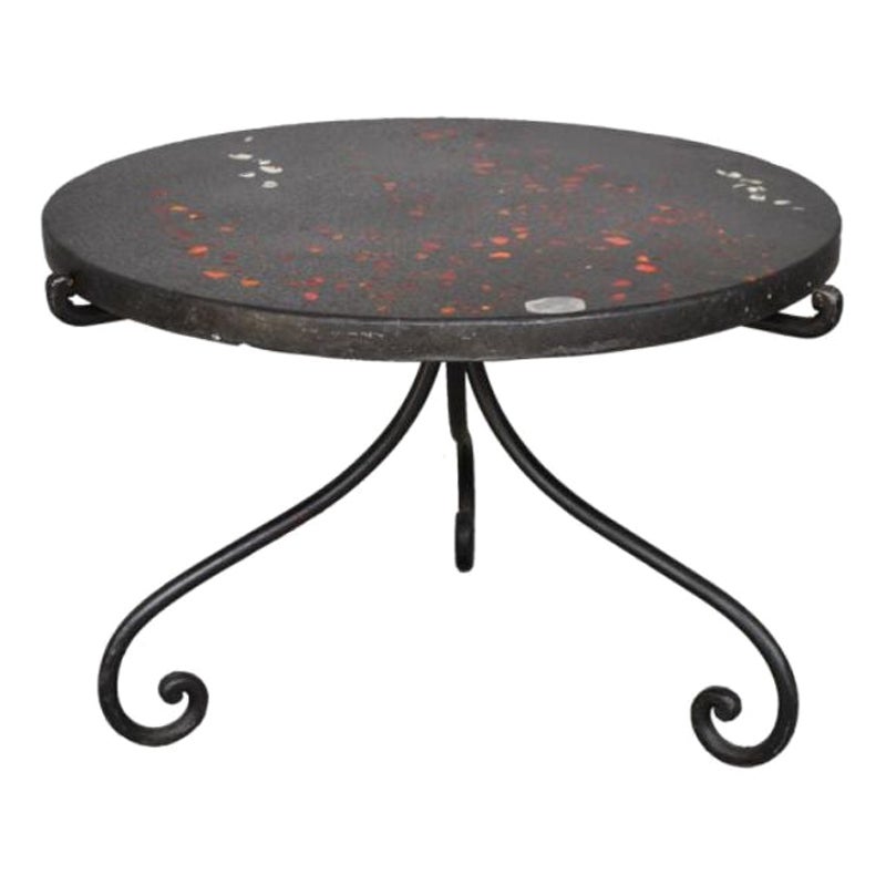 Wrought Iron Coffee Table 1940 Style Onyx Tray with Inlays For Sale