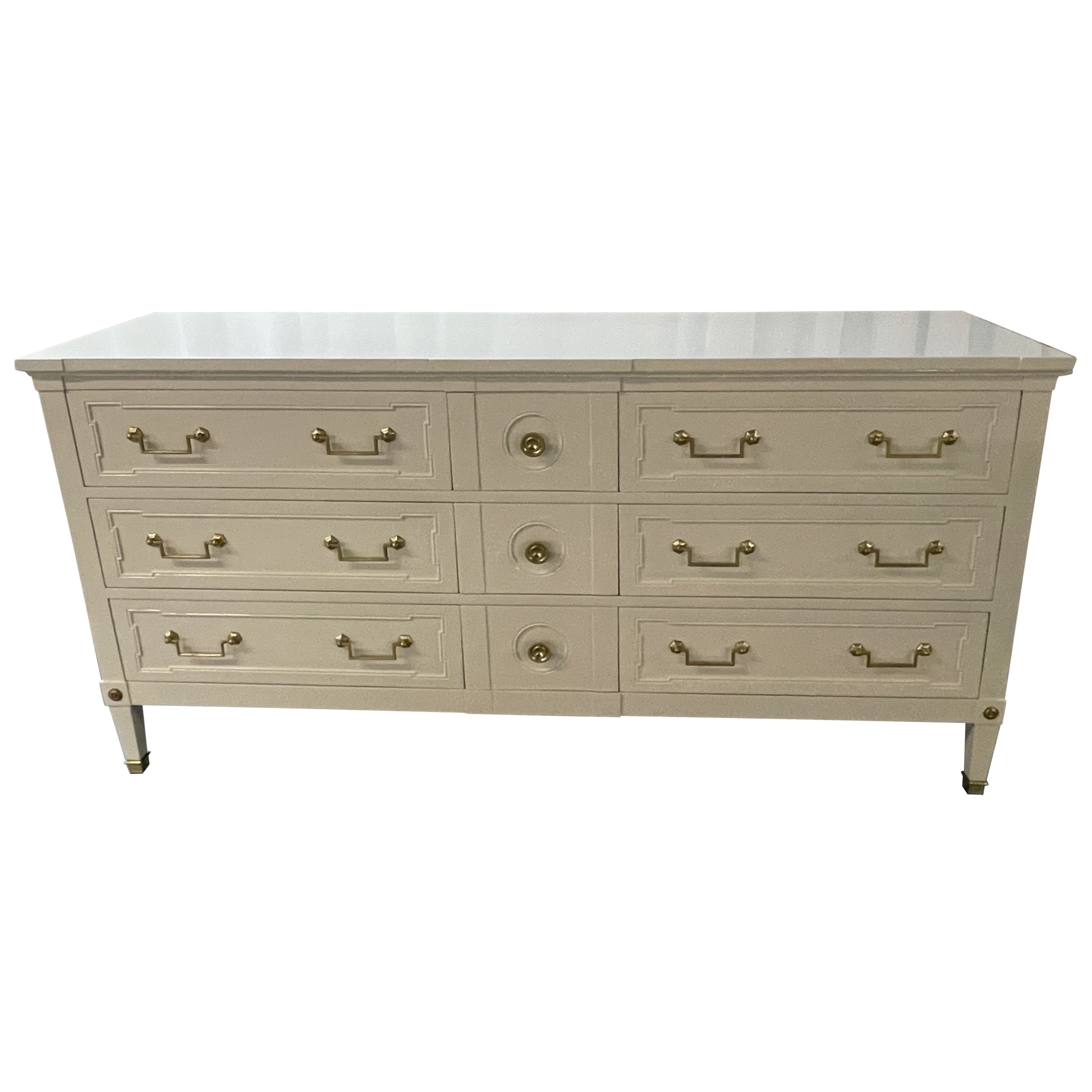 Maison Jansen Style Mid-Century Modern Dresser or Sideboard, White Lacquer