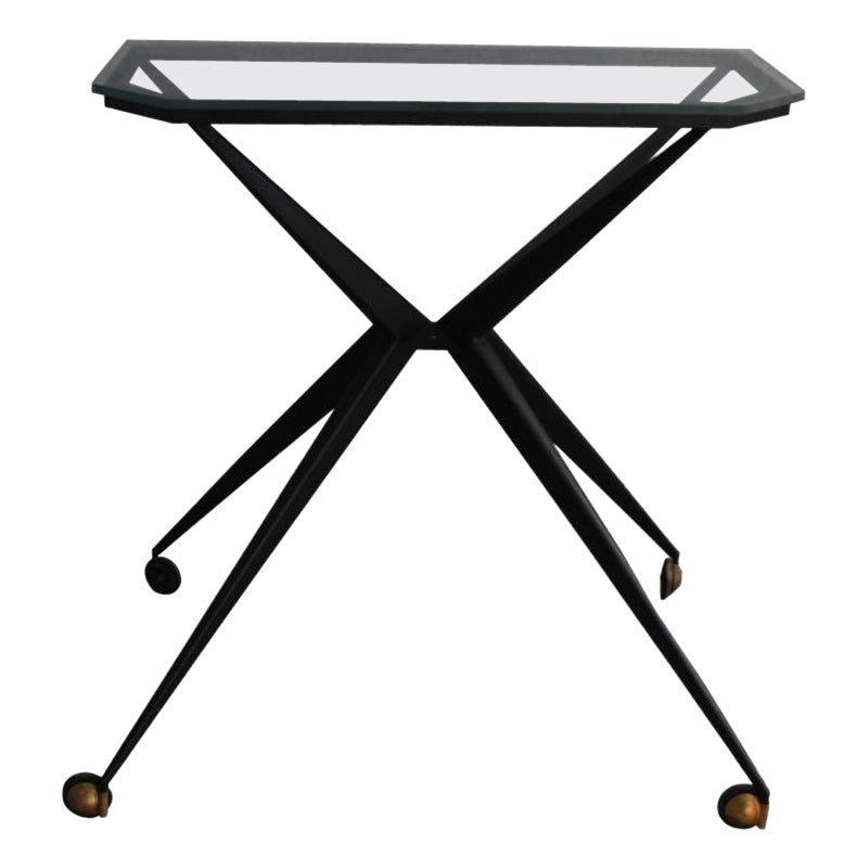 Folded Metal and Glass Table, 1950 For Sale