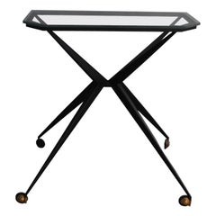 Vintage Folded Metal and Glass Table, 1950